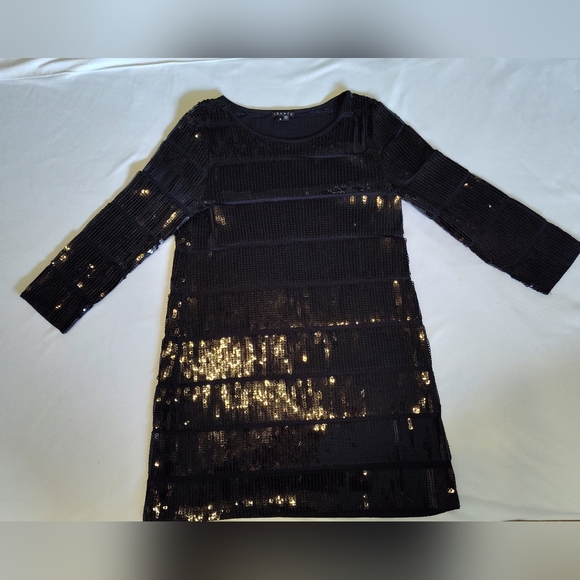 Theory Dresses & Skirts - Theory Black Sequin 3/4 Length Long Sleeve Shift Dress Medium Like New